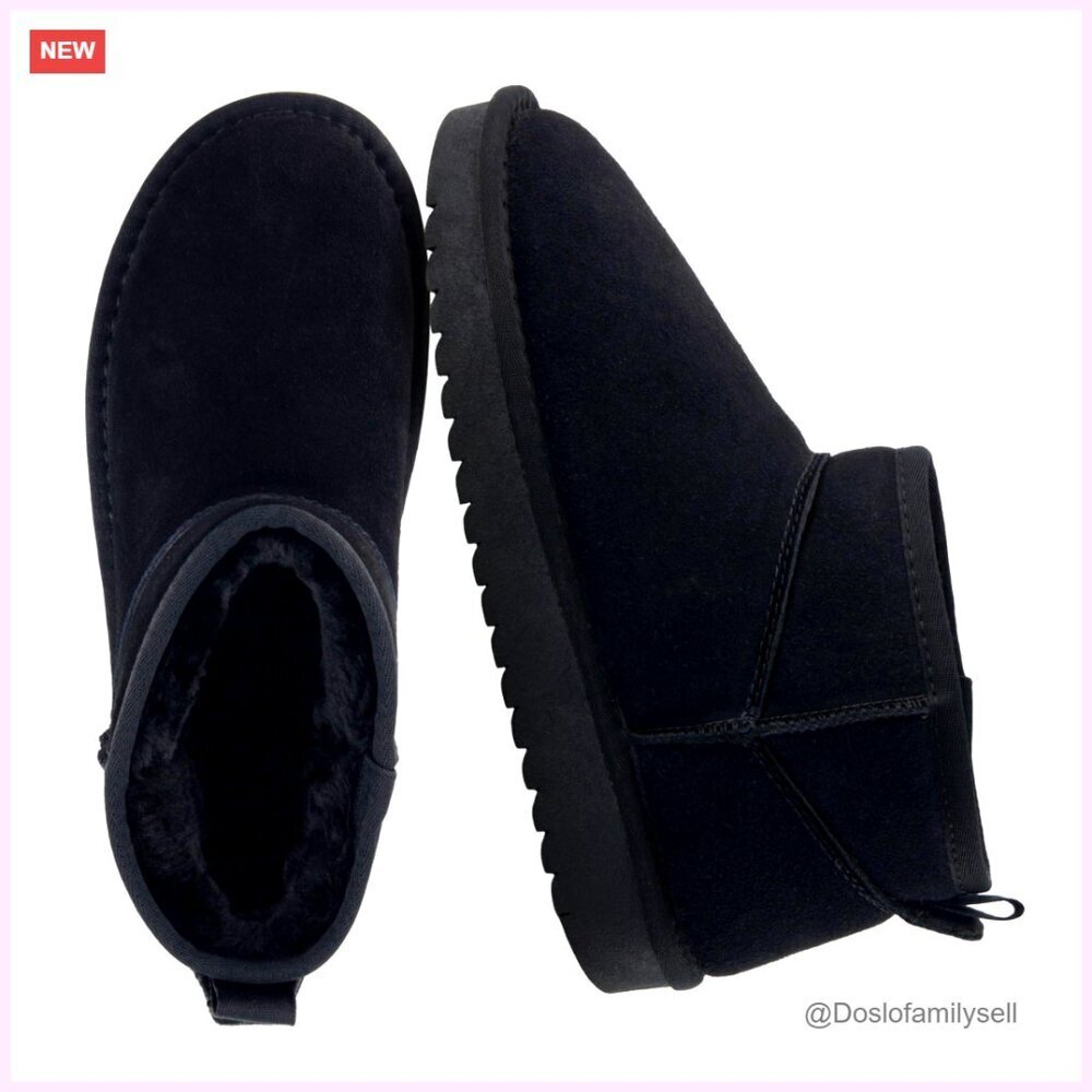 Genuine Suede Ankle Boots with Faux Fur Lining and Memory Foam